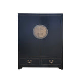 black lacquer foyer cabinet - asian moon face slim narrow chest - oriental black shoes cabinet