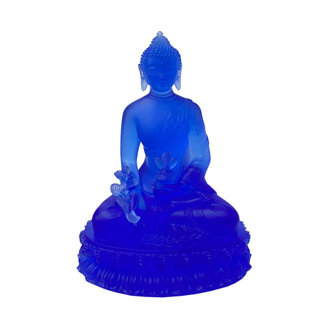 Gautama Amitabha Shakyamuni Statue - Blue glass sitting Buddha statue