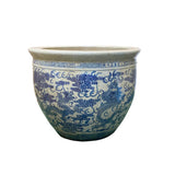 blue white dragons porcelain pot - asian chinese water pot - oriental blue white porcelain planter