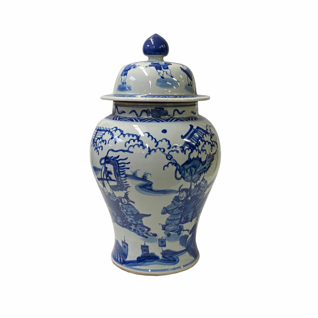 Chinese Blue White Porcelain People Scenery Graphic Temple Jar ws1786S