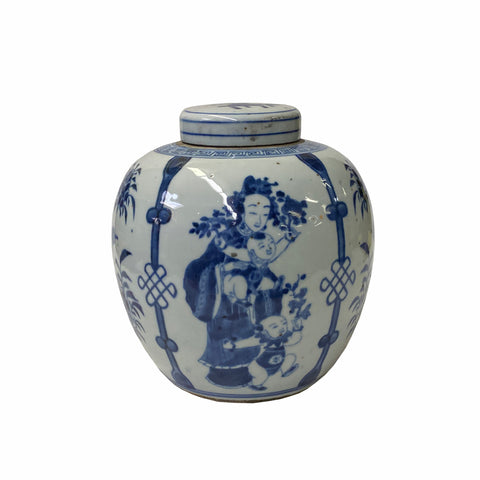 ginger jar - blue white porcelain jar - Chinese temple jar