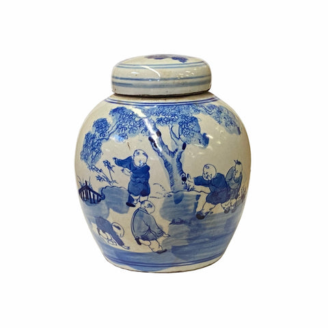 ginger jar - blue white porcelain jar - Chinese temple jar