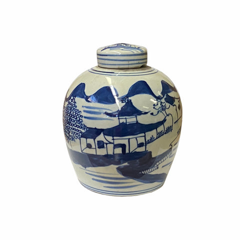 blue white jar - chinese ginger jar - oriental urn