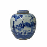 Oriental Hand-paint People Scenery Graphic Blue White Porcelain Ginger Jar ws1706S