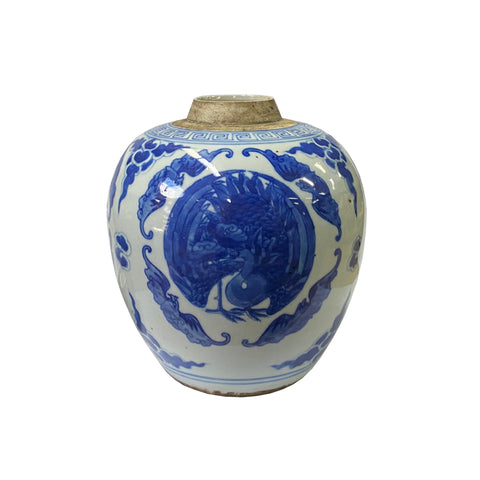 chinese blue white jar - oriental porcelain jar - temple jar