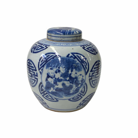 ginger jar - oriental blue white jar - temple jar