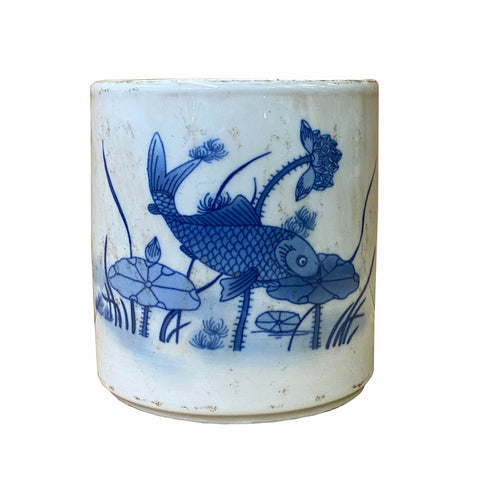 blue white porcelain jar - oriental porcelain urn - pen holder vase