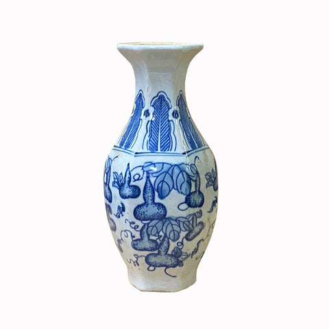 blue white small porcelain vase - gourd graphic hexagon vase - Chinese porcelain small vase