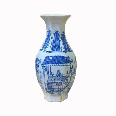 blue white porcelain vase - small hexagon porcelain vase
