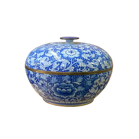 blue white porcelain bowl - Floral porcelain box with lid - Asian large porcelain box