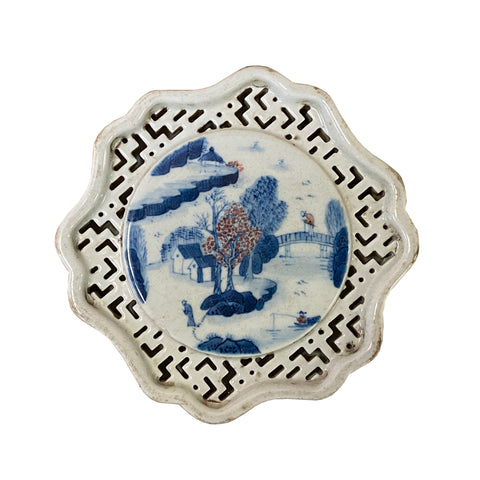 blue white porcelain plate - porcelain coaster - soap holder