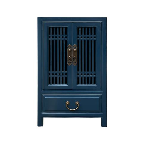venice blue shutter doors end table - oriental blue nightstand - asian panel doors side table