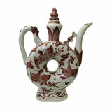 porcelain vase jar - brick red white porcelain jar vase - chinese bird graphic vase