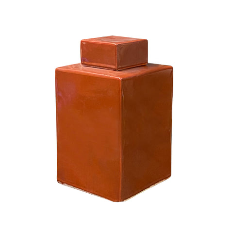brick red glaze porcelain jar - square porcelain jar 
