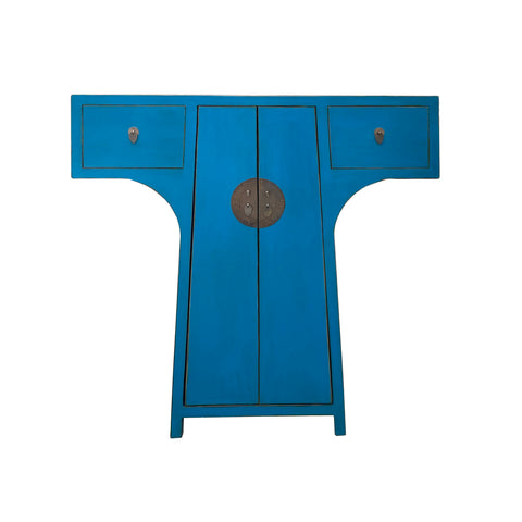 Chinese Moon Face T-Shape Benitoite Blue Drawers Side Table Cabinet cs7510S