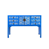 Slim Side table - blue lacquer altar console table - foyer narrow table