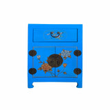 end table - bright blue vinyl side table - Chinese flower bird nightstand