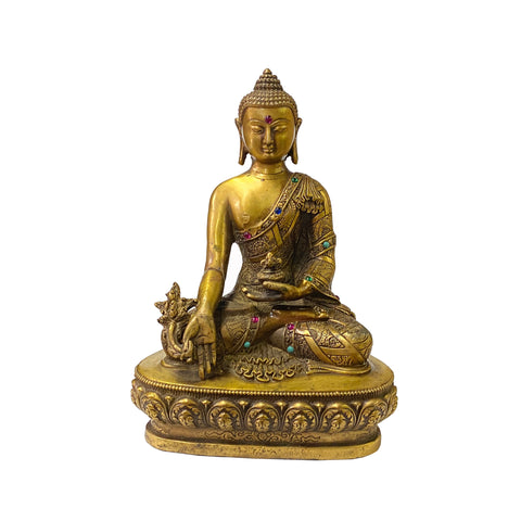 Gautama Amitabha Shakyamuni statue - rustic brass metal sitting buddha statue