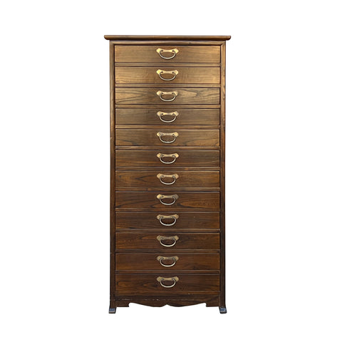 oriental brown narrow 12 drawers files cabinet