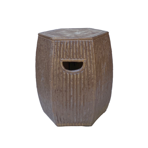 garden stool - hexagon clay stool - brown ceramic ottoman