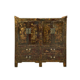 Distressed rustic brown side table - oriental chinese console table - asian vintage credenza cabinet