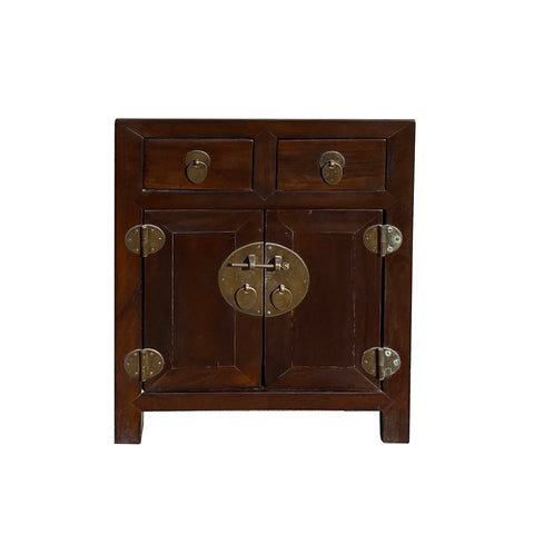 Brown end table - oriental moon face side table - asian nightstand
