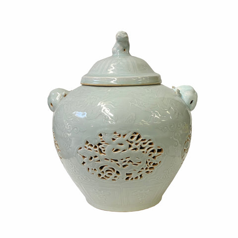 celadon jar - oriental dragon porcelain urn - Chinese porcelain pot