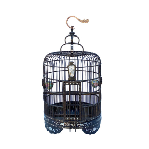 chinese collectible birdcage - Vintage Zitan birdcage - mother of pearl inlay birdcage art