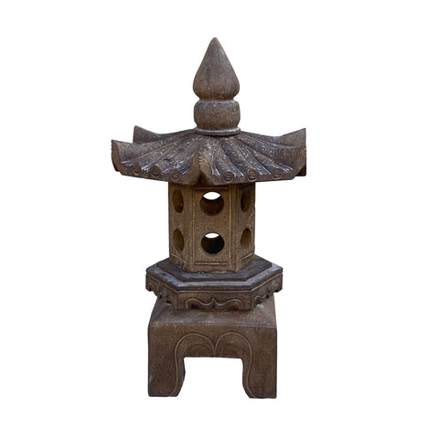 Chinese short stone lantern - Zen garden stone lantern display - oriental pagoda shape stone lantern