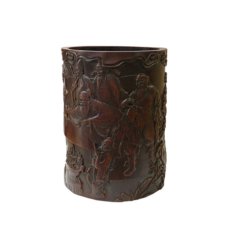 bamboo brush pot - asian bamboo pen holder - bamboo carving art