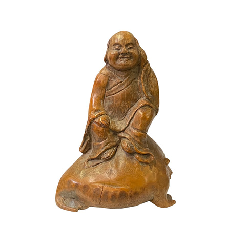 Chinese Bamboo Carved Happy Buddha on Toad Fortune Figure ws2364S ...