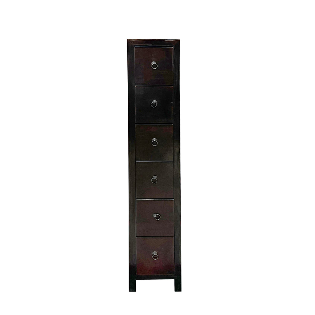Oriental Dark Brown 6 Drawers Slim Narrow Chest Cabinet Stand