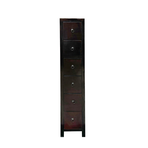 6 drawers chest of drawers - narrow slim tall cabinet - dark brown narrow cabinet