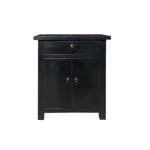 black lacquer end table - asian black nightstand - oriental side table