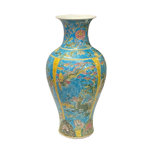 chinese blue animal graphic porcelain vase - oriental fengshui vase