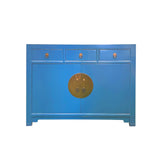 bright blue sideboard - credenza console table - moonface buffet table