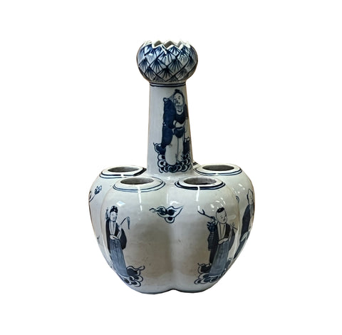 blue white porcelain vase - asian 8 immortal  vase