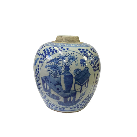 blue white ginger jar - asian porcelain jar - chinese temple jar