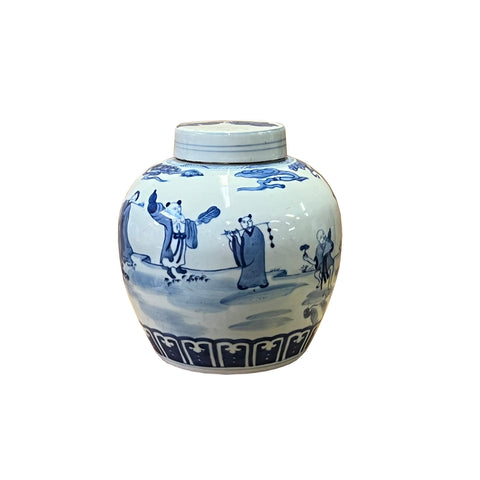 Chinese Hand-paint 8 Immortal Blue White Porcelain Ginger Jar ws2823S