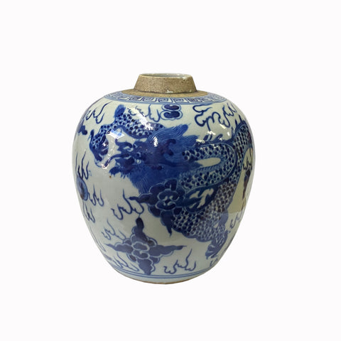 chinese ginger jar - blue white porcelain jar - oriental dragon jar