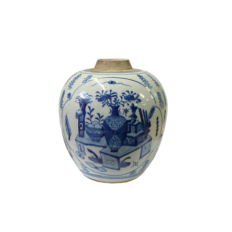 blue white ginger jar - chinese porcelain jar - asian temple