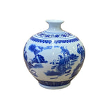 blue white porcelain vase - chinese asian people graphic vase - round fat small mouth vase