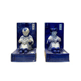 blue white porcelain bookend - oriental chinese kids theme stopper - asian porcelain book shape art