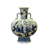 chinese  blue white porcelain vase - oval flat scenery art vase