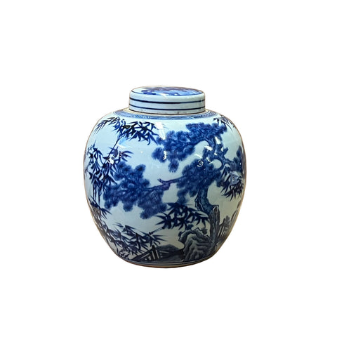 chinese blue white ginger jar - four seasons flower porcelain jar