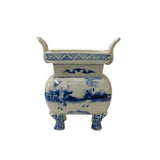 blue white porcelain jar - incense burner holder - asian ding shape vase jar