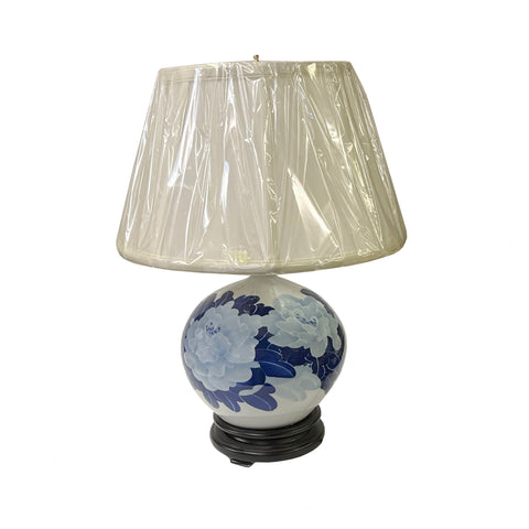 blue white porcelain lamp - asian flower graphic porcelain table lamp - blue white flower lamp