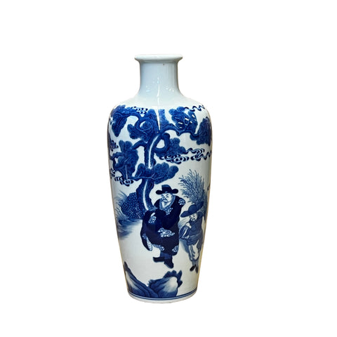 chinese blue white porcelain vase - people graphic art vase