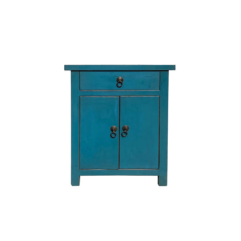 oriental end table - distressed bolection blue side table