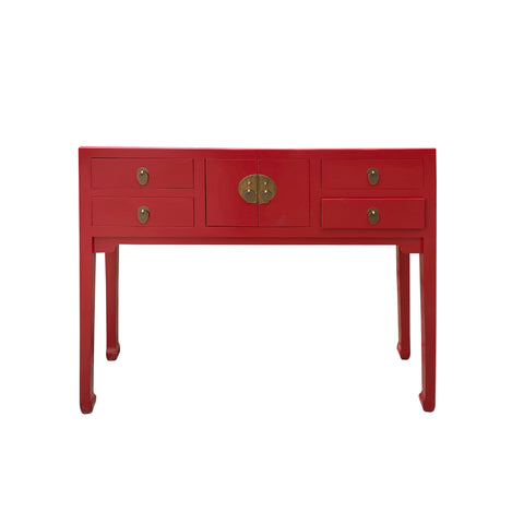chinese slim table - brick red foyer table -oriental red side table